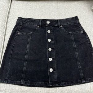 American Eagle black denim button-fly mini skirt